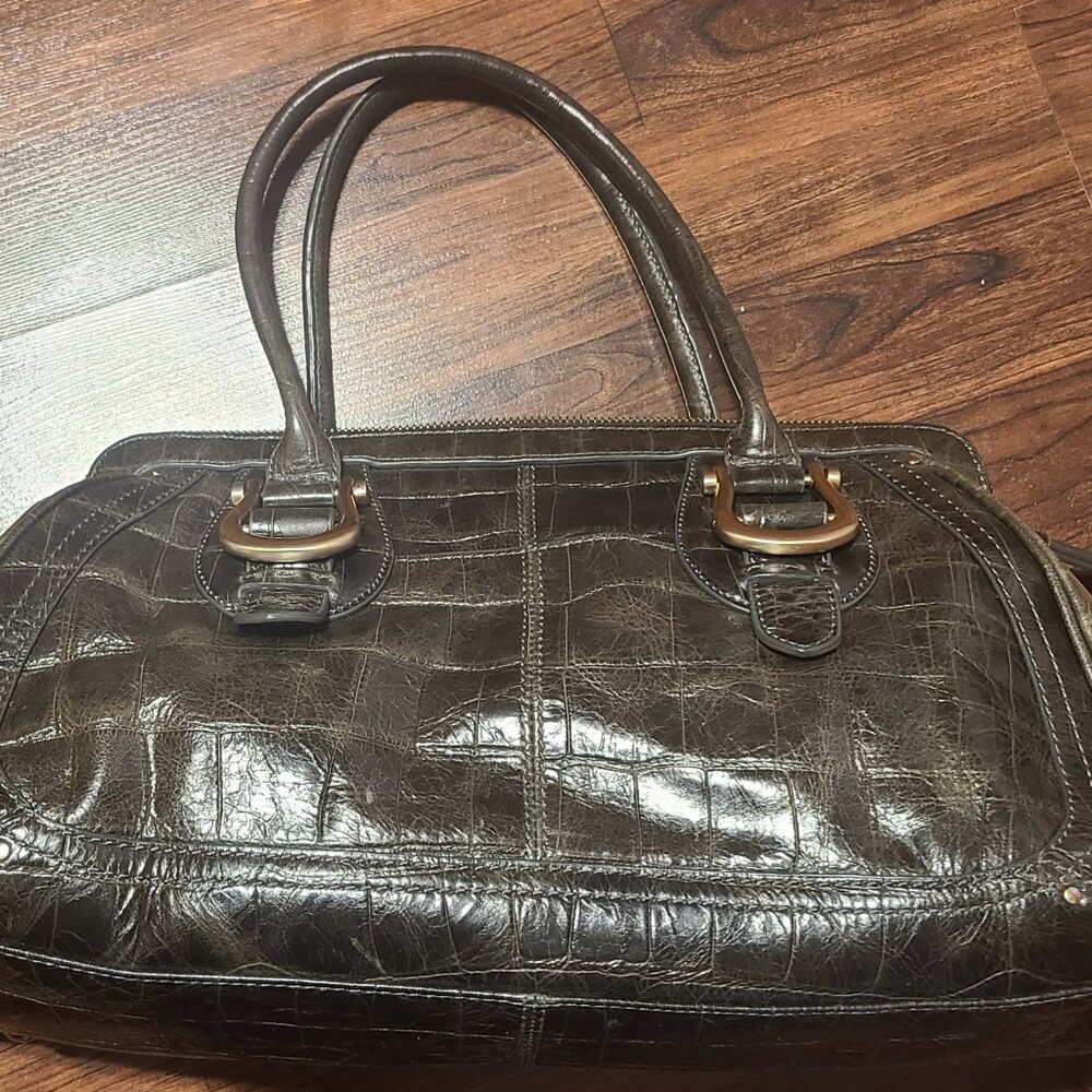 Liz Claiborne Green Croc Leather Shoulder Bag